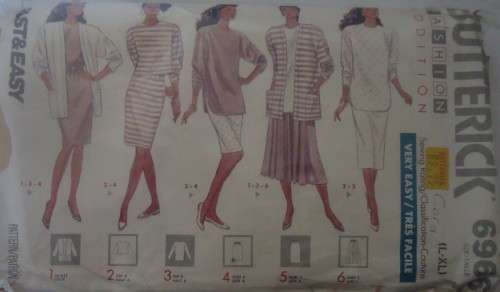BUTTERICK 6966 JACKET-TOP-SKIRT SIZE L-XL (16-22) COMPLETE-ZIPLOC BAG