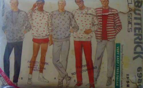 BUTTERICK 6986 MEN`S TRACKSUIT JACKET-TOP-SIZE XS-S-M (30-40) NO PANTS PATTERN SUPPLIED-ZIPLOC BAG