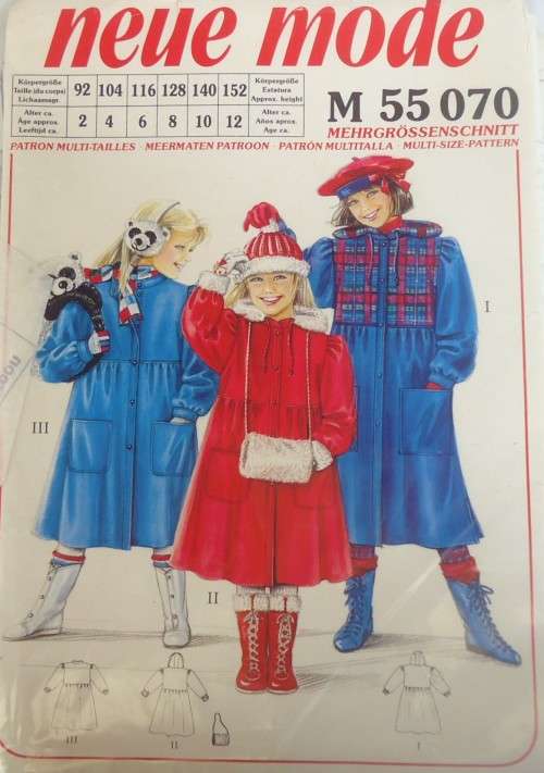 NEUE MODE M55 070 GIRLS DRESS-HAT-MITTS SIZE 2-4-6-8-10-12 YEARS COMPLETE