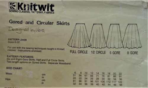 KNITWIT PATTERN 2400 LADIES GORED & CIRCULAR SKIRTS SIZES 6 - 22 -  COMPLETE