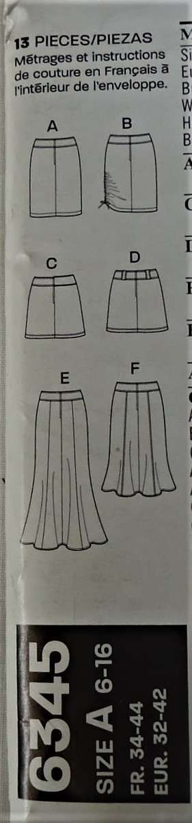 NEW LOOK PATTERNS 6345 SET OF SKIRTS SIZE 6-16  COMPLETE