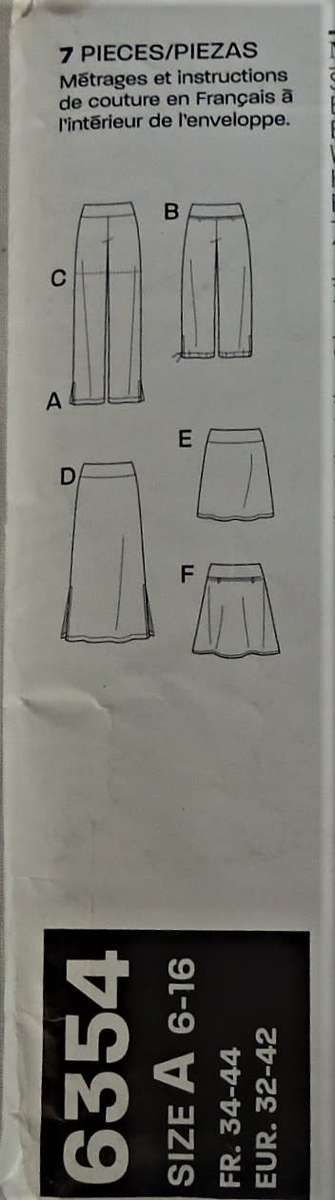 NEW LOOK PATTERNS 6354 SET OF HIPSTER SKIRTS & PANTS SIZE 6-16  COMPLETE