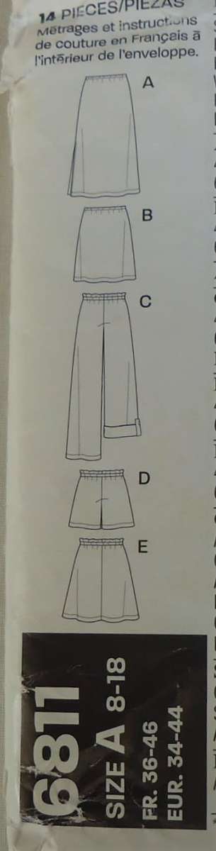 NEW LOOK PATTERNS 6811 SET OF SKIRTS & PANTS-SHORTS SIZE 8 - 18 COMPLETE