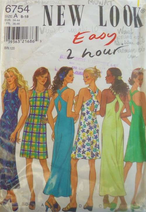 NEW LOOK PATTERN 6754 DRESS WITH BACK FEATURE  SIZE 8-18  ONLY VIEW C & D SUPPLIED-ZIPLOC BAG