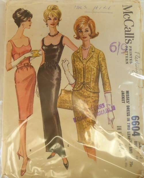 VINTAGE McCALLS 6604 DRESS IN 2 LENGTHS & JACKET SIZE 12 BUST 32   COMPLETE-ZIPLOC BAG