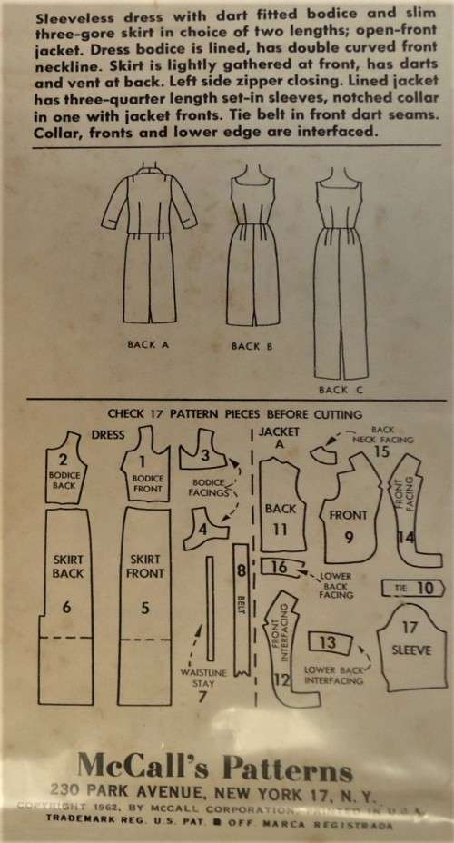 VINTAGE McCALLS 6604 DRESS IN 2 LENGTHS & JACKET SIZE 12 BUST 32   COMPLETE-ZIPLOC BAG