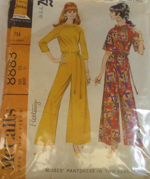 VINTAGE McCALLS 8883 PANTSDRESS IN 2 VERSIONS SIZE 10 BUST 31 COMPLETE-ZIPLOC BAG