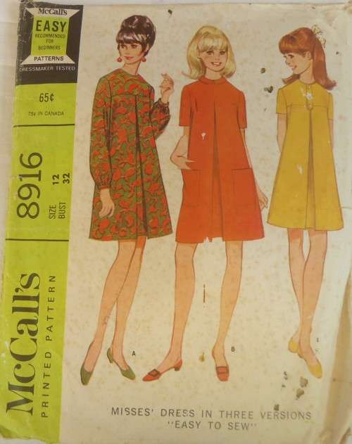 VINTAGE McCALLS 8916 DRESS IN 3 VERSIONS SIZE 12 BUST 32 COMPLETE