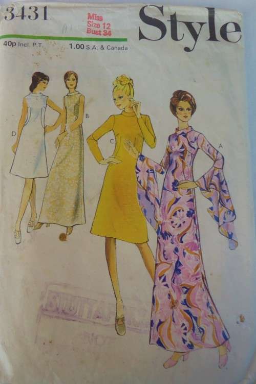 VINTAGE STYLE  3431 DRESS WITH STAND COLLAR SIZE 12  BUST 34  COMPLETE