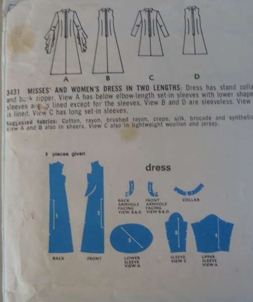 VINTAGE STYLE  3431 DRESS WITH STAND COLLAR SIZE 12  BUST 34  COMPLETE