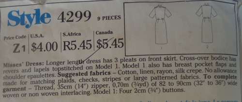 STYLE 4299 LONGER LENGTH DRESS SIZE 12-14-16   COMPLETE