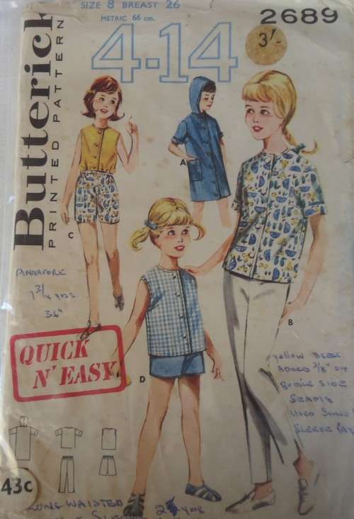 VINTAGE BUTTERICK 2689 GIRL`S SPORTWEAR SIZE 6 YEARS BREAST 26` SEE LISTING ZIPLOC BAG