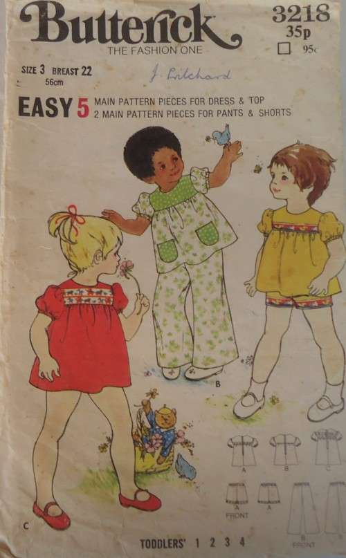 VINTAGE BUTTERICK 3218 TODDLER DRESS &TOP SIZE 3 YEARS BREAST 22-SEE LISTING