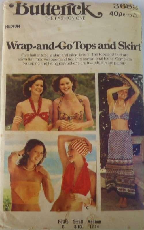 VINTAGE BUTTERICK 3685 WRAP & GO TOPS & SKIRT SIZE MEDIUM 12-14 COMPLETE-UNCUT-F/FOLDED