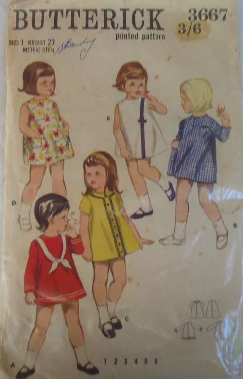 VINTAGE BUTTERICK 3667 TODDLERS ONE PIECE DRESS SIZE 1 YEAR BREAST 20 COMPLETE-ZIPLOC