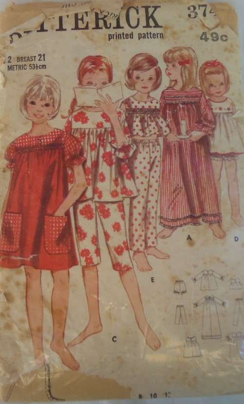 VINTAGE BUTTERICK 3743 TODDLERS NIGHTGOWN OR PJS SIZE 2 YEAR BREAST 21 SEE LISTING-ZIPLOC