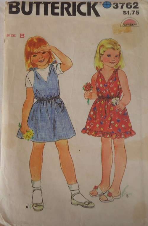 VINTAGE BUTTERICK 3762 GIRL`S DRESS OR PINAFORESIZE 5-6-6X YEAR-COMPLETE