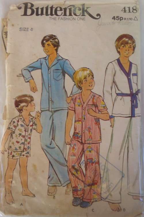 VINTAGE BUTTERICK 418 BOYS PJS SIZE 4 YEARS COMPLETE-ZIPLOC BAG