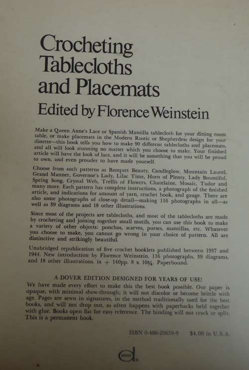 CROCHETING TABLECLOTHES AND PLACEMATS - FLORENCE WEINSTEIN-152 PAGE SOFT COVER BOOK