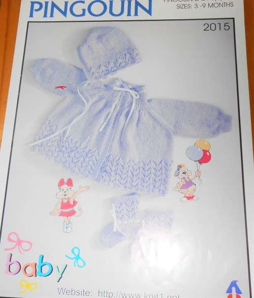 PINGOUIN #2015-TRADITIONAL MATINEE JACKET WITH BOOTEES & BONNET TO FIT SIZE 3-9 MONTHS