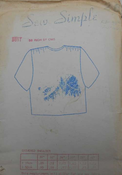 SEW SIMPLE PATTERNS # 26  GATHERED SHOULDER TOP   SIZE 38 OR 97 CM