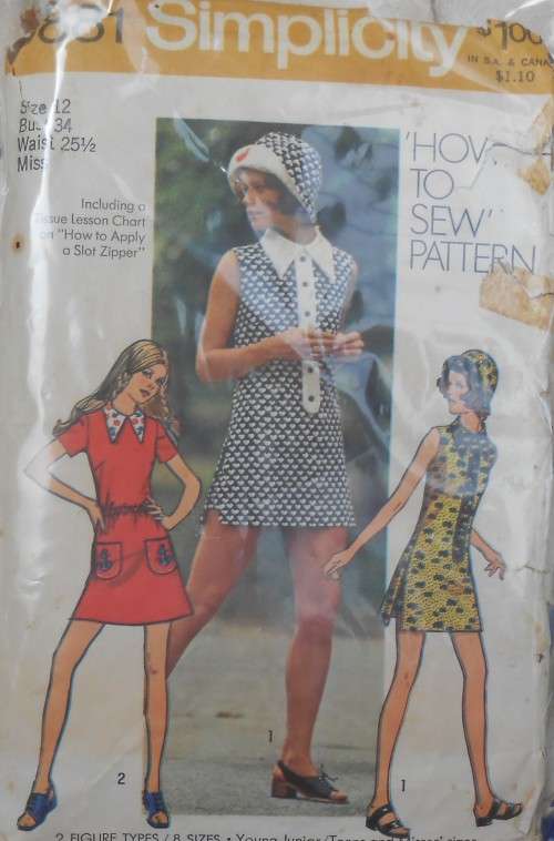 SIMPLICITY PATTERN 9881 MINI-DRESS SHORT SHORTS & HAT SIZE 12 BUST 34 SEE LISTING