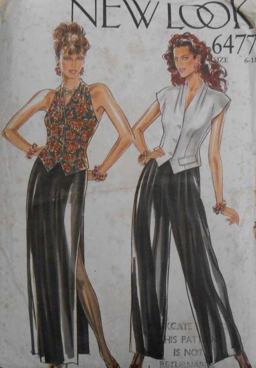NEW LOOK PATTERNS 6477 EVENING HALTER TOP-SKIRT-PANTS SIZE 6-18 COMPLETE -ZIPLOC BAG