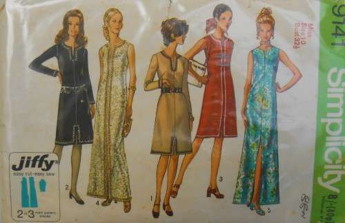 VINTAGE SIMPLICITY 9141 DRESS WITH FRONT OPENING  SIZE 10 BUST 32 1/2 COMPLETE-ZIPLOC BAG