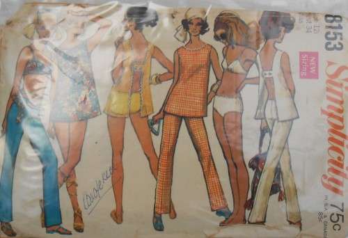 VINTAGE SIMPLICITY 8153 TOP-PANTS-2 PIECE BATHING SUIT  SIZE 12 BUST 34`  COMPLETE