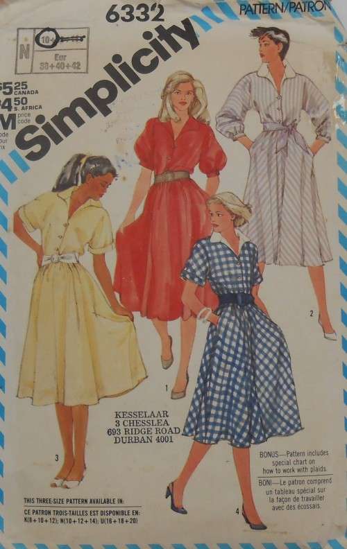 SIMPLICITY 6332 PULLOVER DRESS WITH FLARED SKIRT SIZE N 10-12-14 COMPLETE