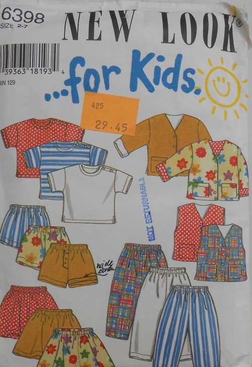NEW LOOK PATTERNS 6398 JACKET-CAMI KIDDIES JACKET-T SHIRT-SKIRT-PANTS SIZES 2 - 7 YEARS COMPLETE
