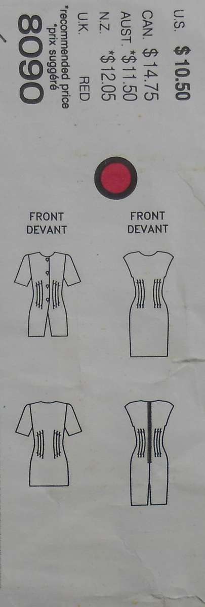 VOGUE 8090 LOOSE FITTING JACKET & SLIGHTLY TAPED DRESS SIZES 12-14-16 COMPLETE-CUT TO 14