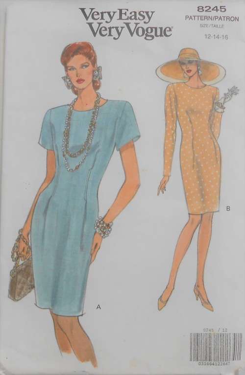 VOGUE 8245 SEMI FITTED SLIGHTLY TAPED DRESS SIZES 12-14-16 COMPLETE-CUT TO 14