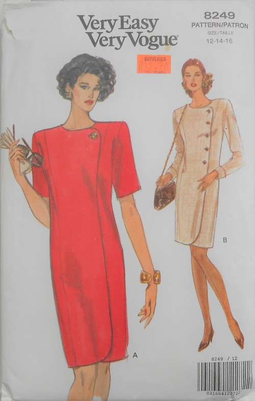 VOGUE 8249 SEMI FITTED SLIGHTLY TAPED DRESS SIZES 12-14-16 COMPLETE-CUT TO 14