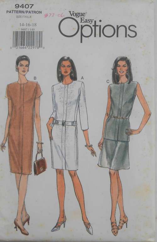 VOGUE 9407 DRESS-TOP-SKIRT SIZES 14-16-18 COMPLETE-CUT TO SIZE 14