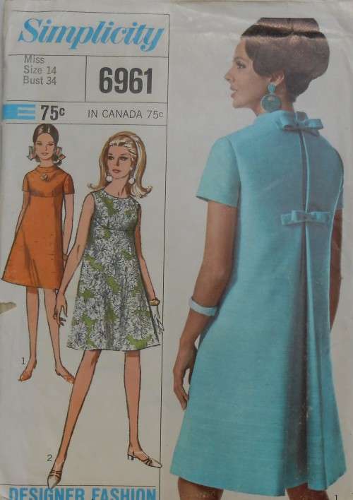 SIMPLICITY PATTERNS 6961 ONE PIECE DRESS DESIGNER FASHION SIZE 14 BUST 34 SEE LISTING
