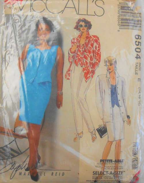 McCALLS 6504  SHIRT-TOP-SKIRT-PANTS SIZE E 14-16-18 COMPLETE-ZIPLOC BAG