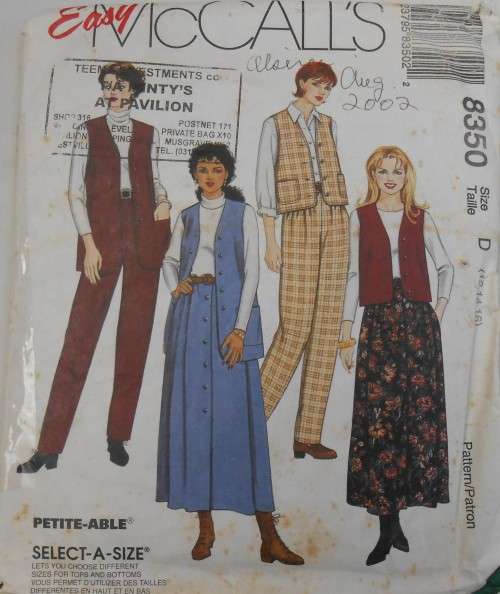 McCALLS 8350 LINED WAISTCOAT-PULL ON PANTS-SKIRT SIZE D 12-14-16 COMPLETE