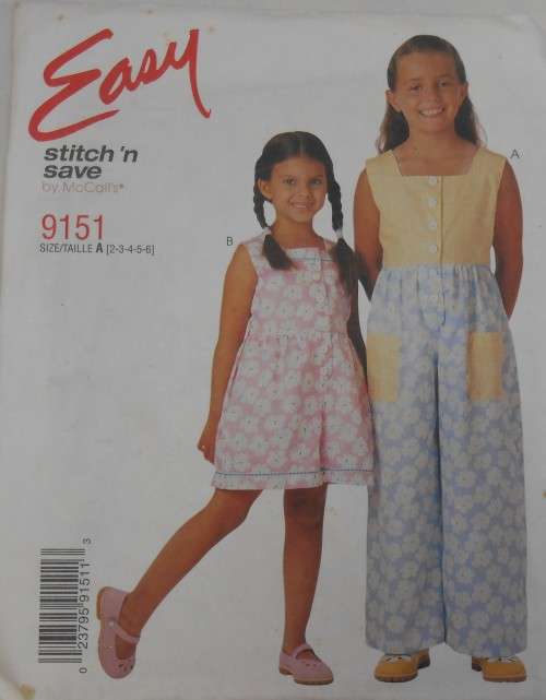 McCALLS 9151  KIDDIES JUMPSUIT & ROMPERS SIZE B 2-3-4-5-6  YEARS COMPLETE