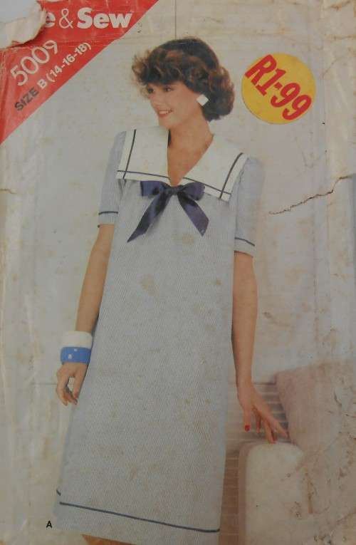 BUTTERICK 5009 LOOSE FITTING SAILOR COLLAR DRESS SIZE 14-16-18 COMPLETE-UNCUT-F/FOLDED