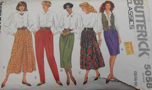 BUTTERICK 5058 SKIRT-SPLIT SKIRT-PANTS SIZE 12-14-16 COMPLETE