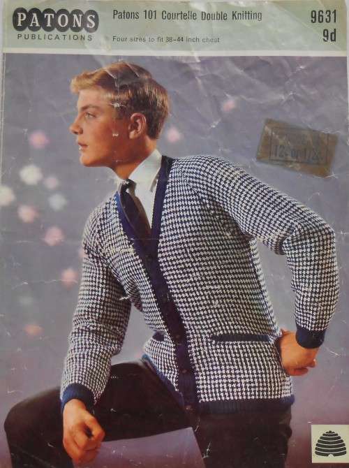 PATONS #9631 MEN`S CARDIGAN IN 4 SIZES 38 - 44`