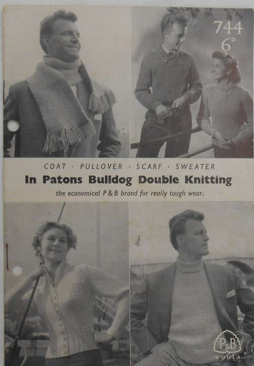 P&B/PATONS #744 COAT - PULLOVER - SCARF - SWEATER IN PATONS BULLDOG DOUBLE KNITTING