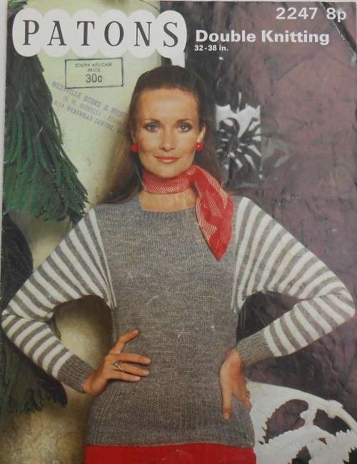 PATONS  # 2247 - DOUBLE KNITTING SWEATER WITH DOLMAN SLEEVES- SIZES 33 - 38`