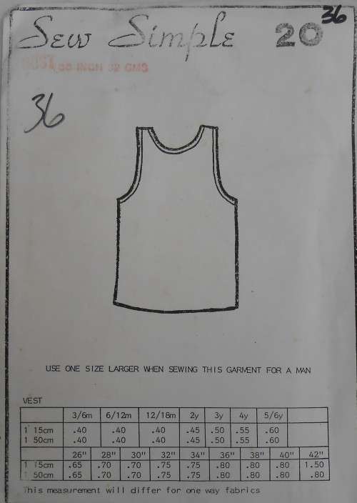 SEW SIMPLE 20 - VEST -SIZE 36/92 CM COMPLETE