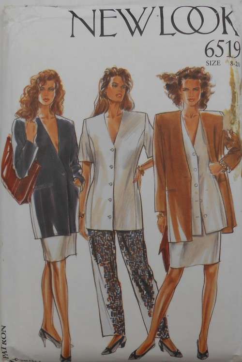 NEW LOOK PATTERNS 6519 V NECK JACKET-TOP-SKIRT-PANTS SIZES 8-20 COMPLETE-PART CUT