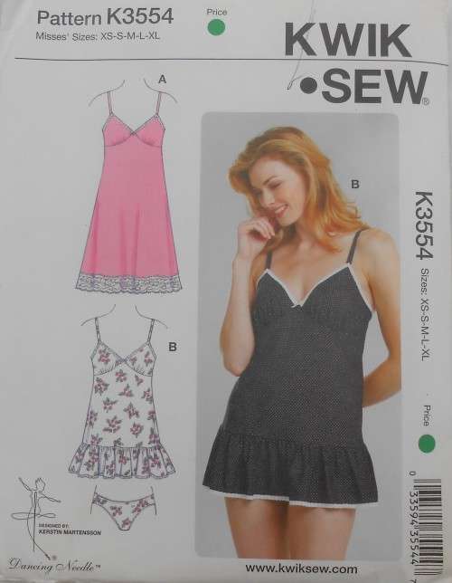 KWIK SEW K3554 LADIES LINGERIE-SLIPS & PANTIES   SIZE XS-S-M-L-XL COMPLETE-CUT TO M-PANTIES UNCUT