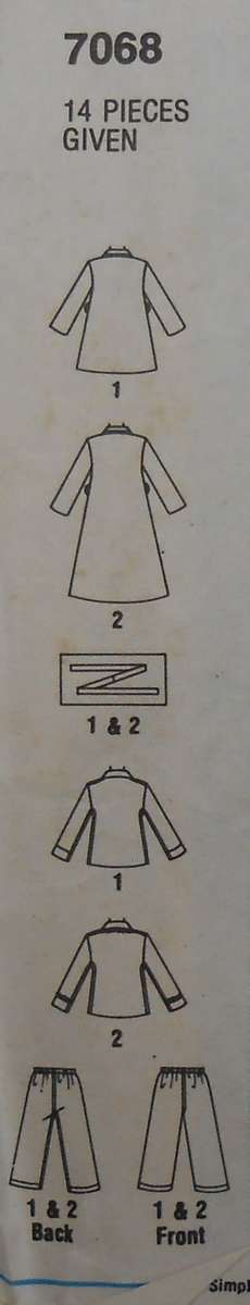 SIMPLICITY 7068 KIDDIES PJS & ROBE SIZE 43ARS CHEST 56 CM COMPLETE