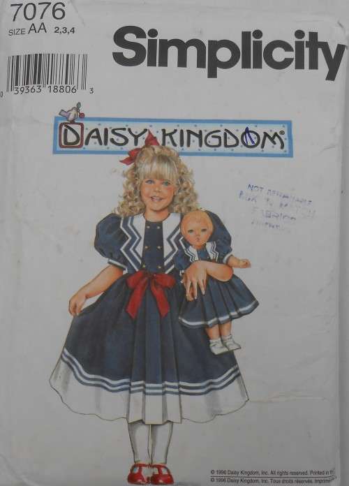 SIMPLICITY 7076 GIRLS DRESS WITH MATCHING 17 inch DOLLS DRESS  SIZE AA 2-3-4 YEARS COMPLETE