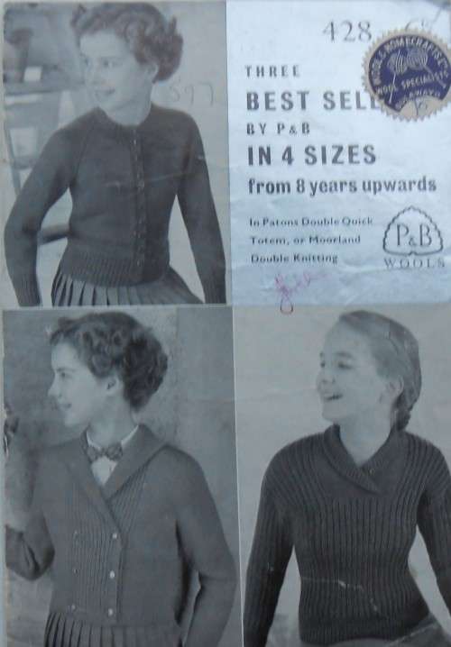PATONS P & B WOOLS 428 THREE BEST SELLERS IN 4 SIZES FROM 8 YEARS UPWARDS 8 A5 PAGES